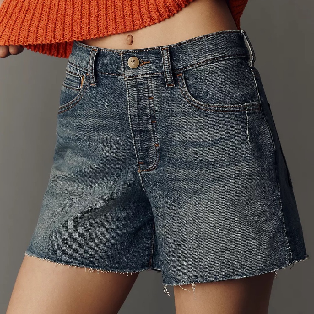 High-Rise Dark Wash Denim Shorts - Blue